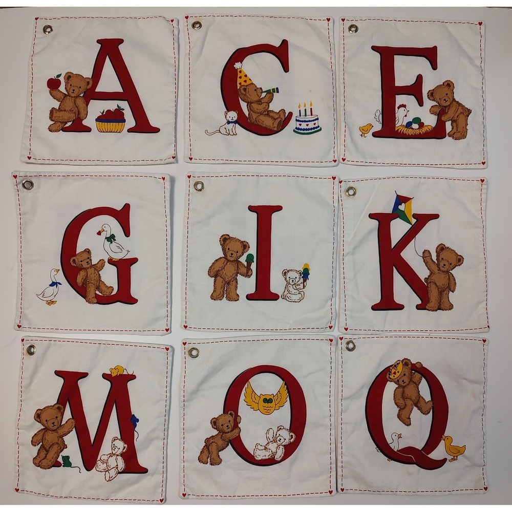 Vintage Cranston Red Very Important Bears Alphabet Squares Read A4